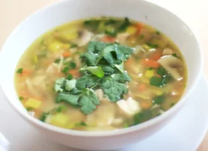 A bowl of Hungarian husleves soup