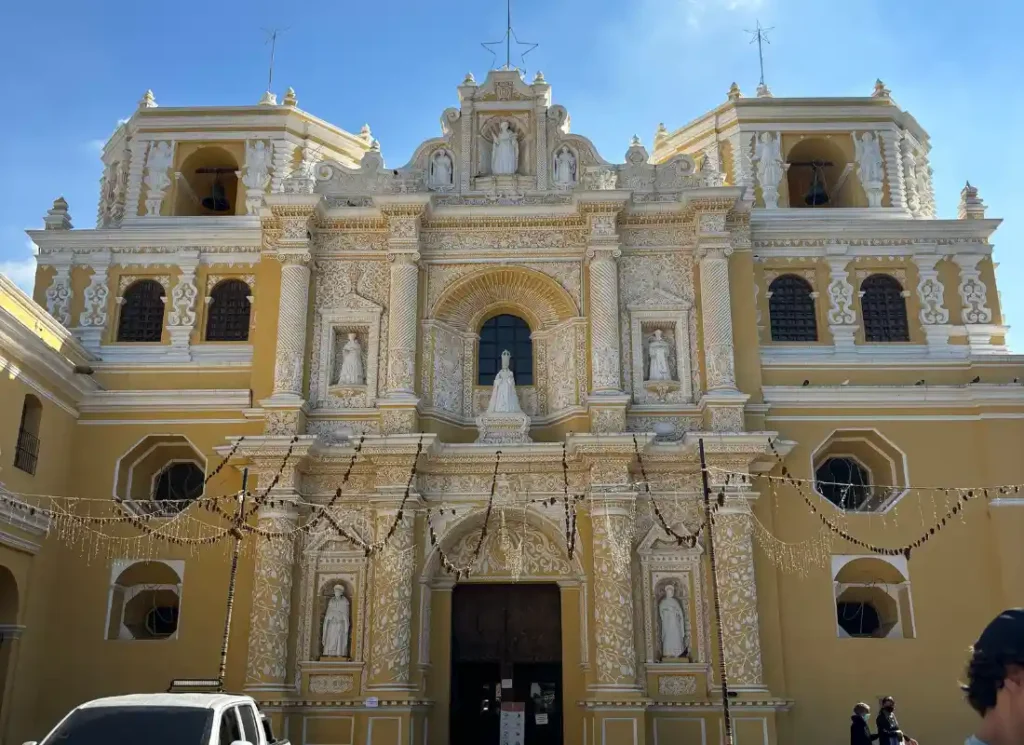 The front of the building of Iglesia de La Merced in Antigua, Guatemala