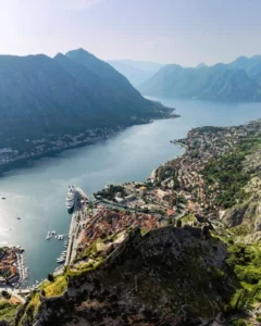A view of Kotor from the top of a mountain in Montenegro