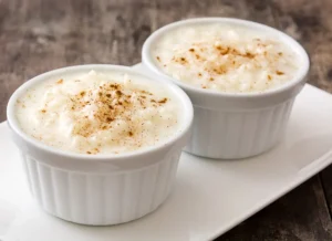 Two pots of arroz doce (portugues rice pudding)