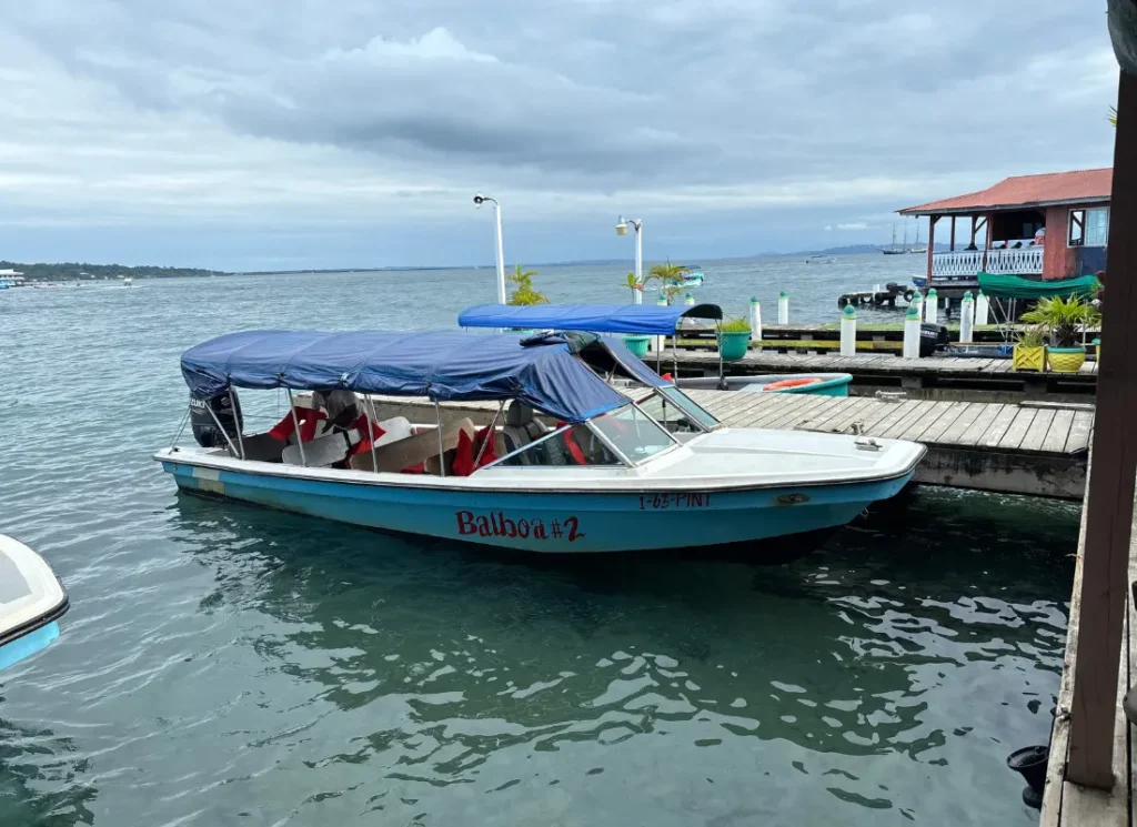 A boat in Bocas Town ready to take people to the best beaches in Bocas del Toro