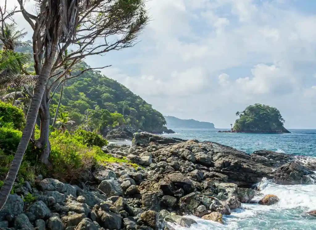 A scenic view of the rough terrain on the coastline of Capurgana, Colombia