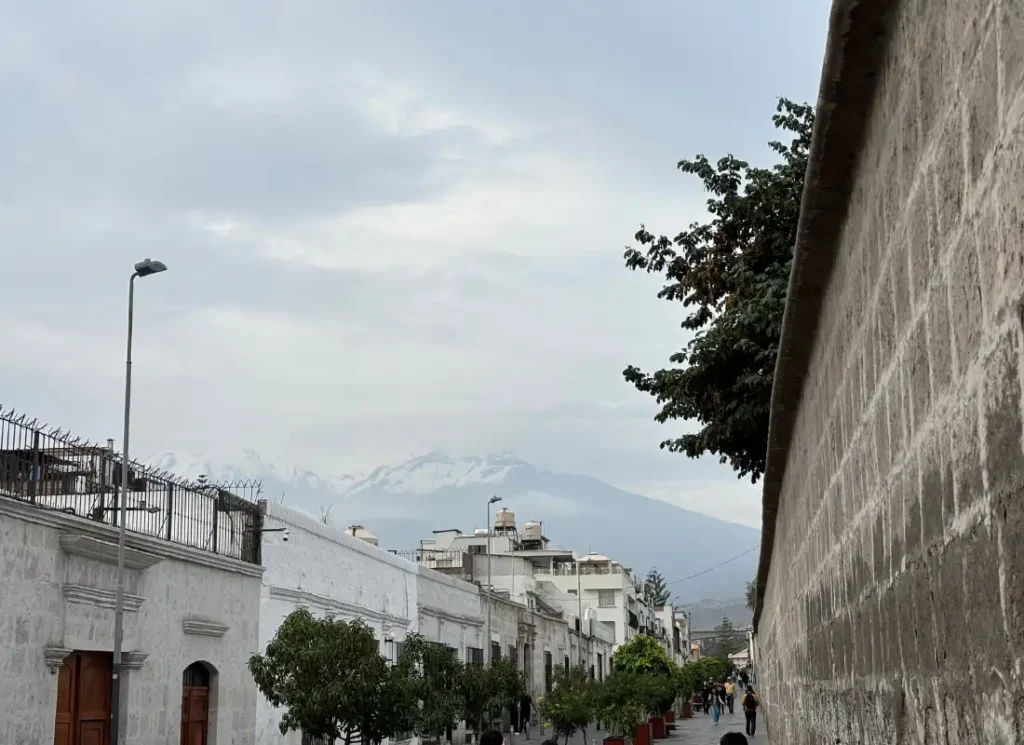 A view of the volcanoes behind Arequipa, Peru