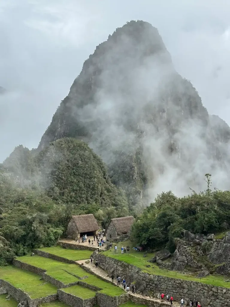 Machu Picchu mountain, foggy and covered in clouds