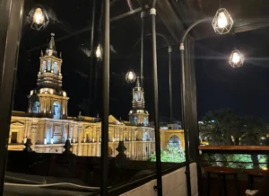 A view of Arequipa cathedral from the window, just before I got on the bus from Arequipa to Cusco