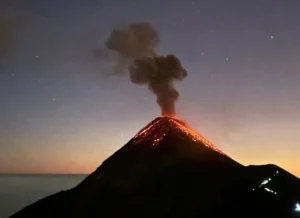 Volcan Fuego erupting, as seen from Acatenango Volcano base camp