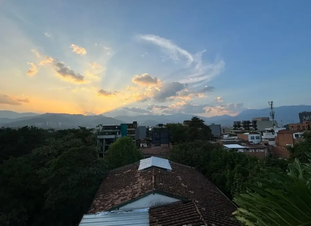 The sun setting over a finca in Salento, Colombia