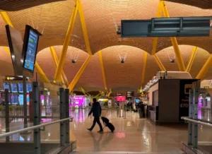 Inside Madrid Barajas Airport after travelling from Lisbon to Madrid